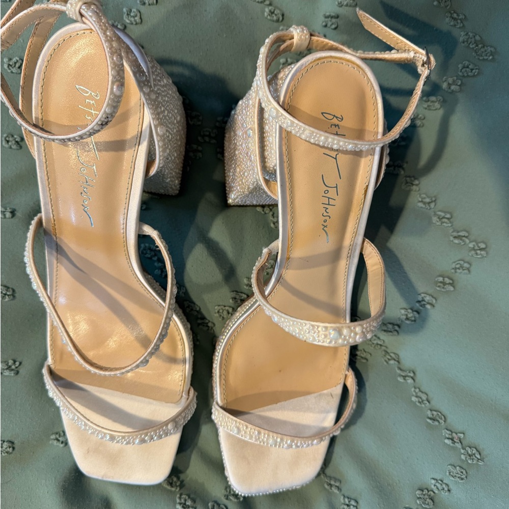 Betsey Johnson Sparkling Cream Strappy Heels